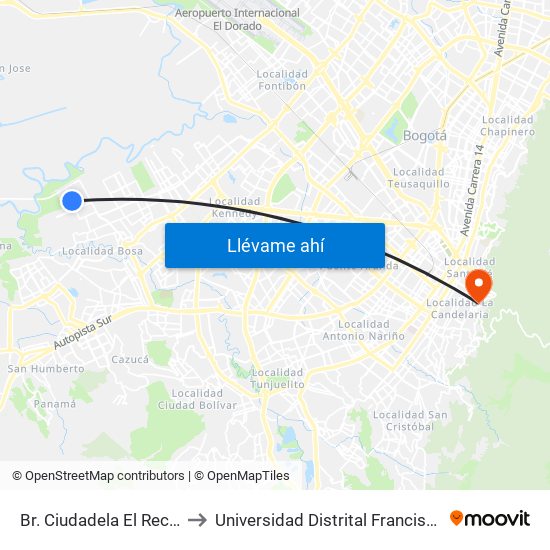 Br. Ciudadela El Recreo (Cl 73 Sur - Kr 99a) to Universidad Distrital Francisco José De Caldas - Sede Vivero map