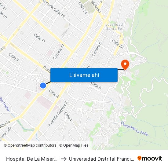 Hospital De La Misericordia (Dg 2 - Av. Caracas) to Universidad Distrital Francisco José De Caldas - Sede Vivero map