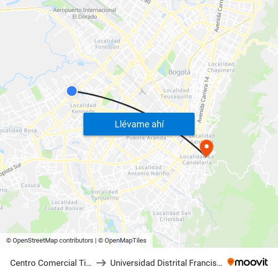 Centro Comercial Tintal Plaza (Kr 87a - Cl 6) to Universidad Distrital Francisco José De Caldas - Sede Vivero map