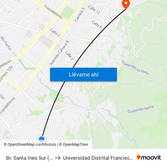 Br. Santa Inés Sur (Kr 4 Este - Cl 29 Sur) to Universidad Distrital Francisco José De Caldas - Sede Vivero map