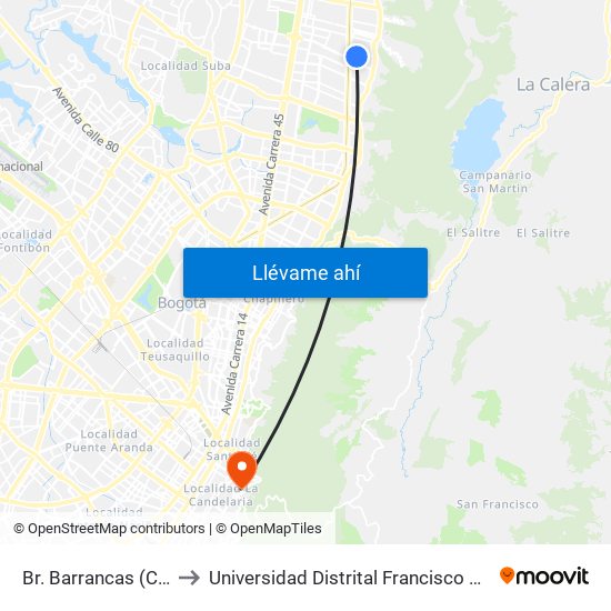 Br. Barrancas (Cl 155 - Kr 8 Bis) to Universidad Distrital Francisco José De Caldas - Sede Vivero map