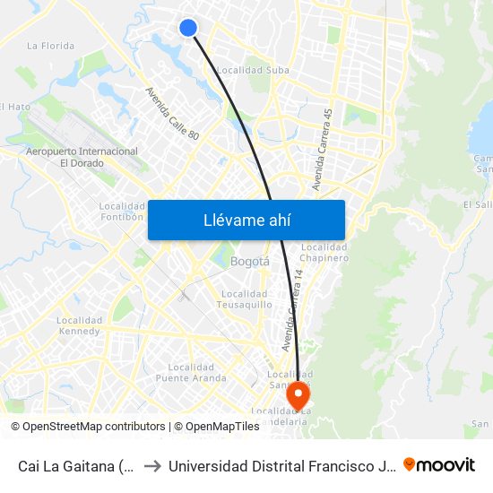 Cai La Gaitana (Cl 139 - Tv 127) to Universidad Distrital Francisco José De Caldas - Sede Vivero map