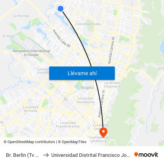 Br. Berlín (Tv 138 - Cl 137) to Universidad Distrital Francisco José De Caldas - Sede Vivero map