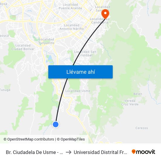Br. Ciudadela De Usme - La Esperanza I Etapa (Cl 136 - Kr 14b) to Universidad Distrital Francisco José De Caldas - Sede Vivero map