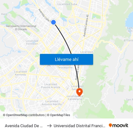 Avenida Ciudad De Cali (Ac 80 - Av. C. De Cali) to Universidad Distrital Francisco José De Caldas - Sede Vivero map