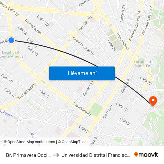 Br. Primavera Occidental (Ac 6 - Kr 41) to Universidad Distrital Francisco José De Caldas - Sede Vivero map