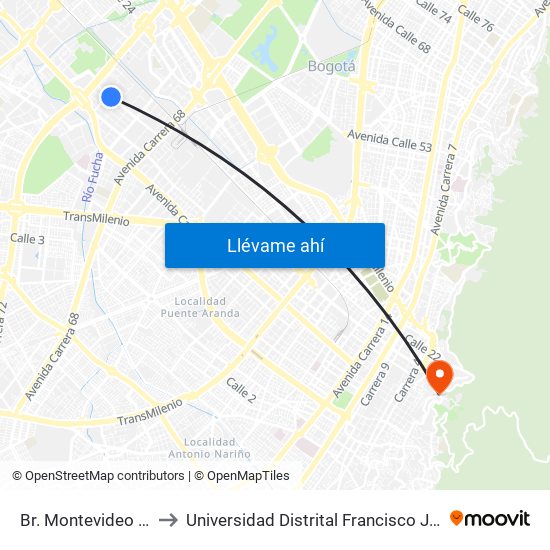 Br. Montevideo (Cl 19 - Kr 69b) to Universidad Distrital Francisco José De Caldas - Sede Vivero map