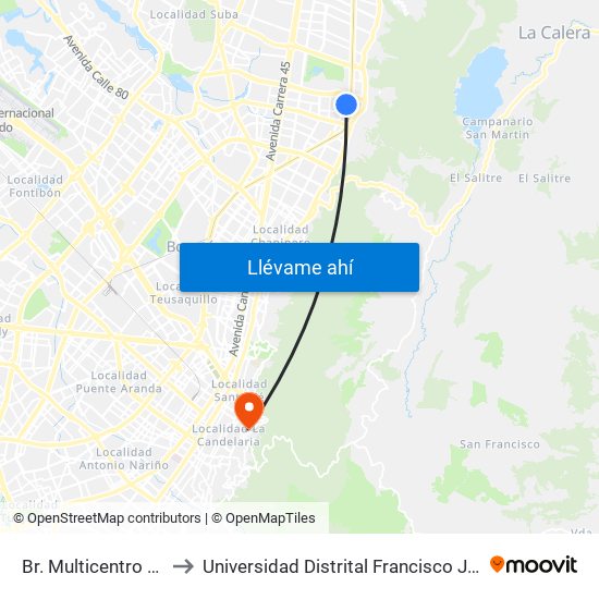 Br. Multicentro (Ak 11 - Cl 123) to Universidad Distrital Francisco José De Caldas - Sede Vivero map