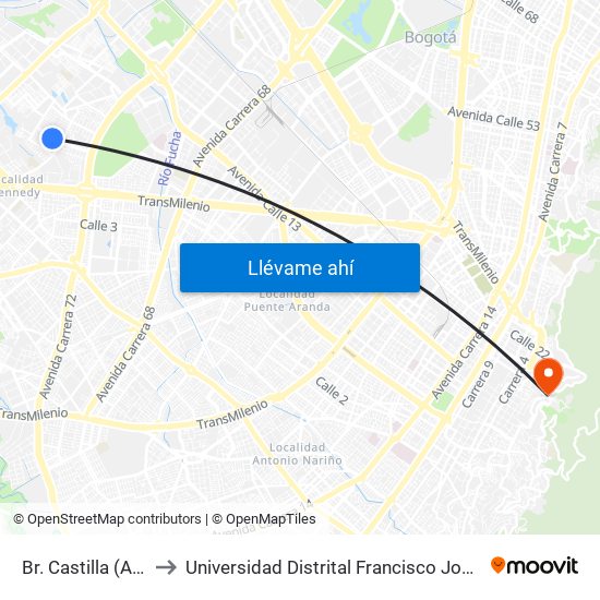 Br. Castilla (Ac 8 - Kr 78c) to Universidad Distrital Francisco José De Caldas - Sede Vivero map