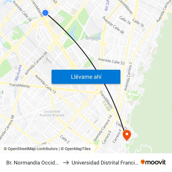 Br. Normandía Occidental (Av. Boyacá - Cl 48) (A) to Universidad Distrital Francisco José De Caldas - Sede Vivero map