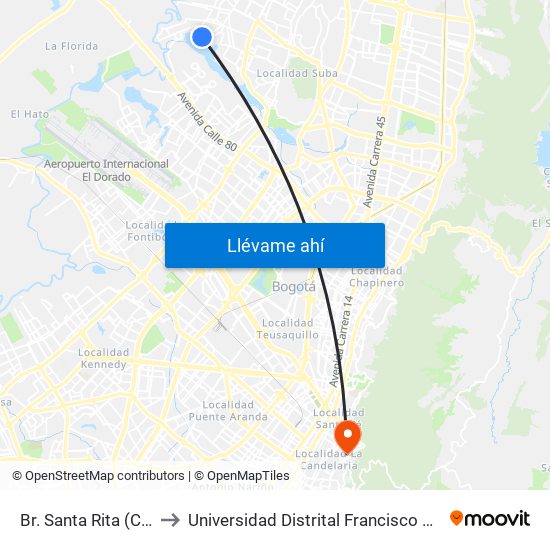 Br. Santa Rita (Cl 132 - Kr 132a) to Universidad Distrital Francisco José De Caldas - Sede Vivero map