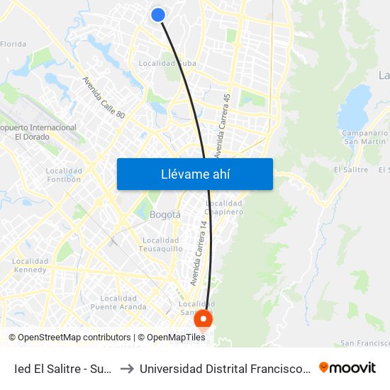 Ied El Salitre - Suba (Kr 99 - Cl 153) to Universidad Distrital Francisco José De Caldas - Sede Vivero map