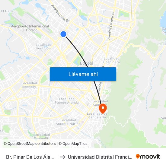 Br. Pinar De Los Álamos (Av. C. De Cali - Cl 65c) to Universidad Distrital Francisco José De Caldas - Sede Vivero map