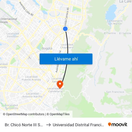 Br. Chicó Norte III Sector (Auto Norte - Cl 95) to Universidad Distrital Francisco José De Caldas - Sede Vivero map