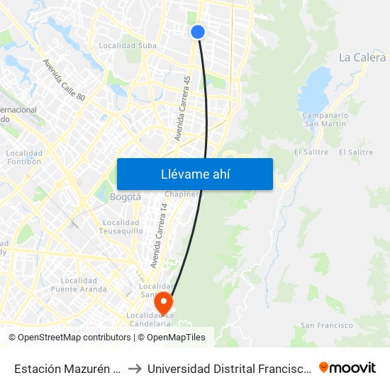 Estación Mazurén (Auto Norte - Cl 152) to Universidad Distrital Francisco José De Caldas - Sede Vivero map