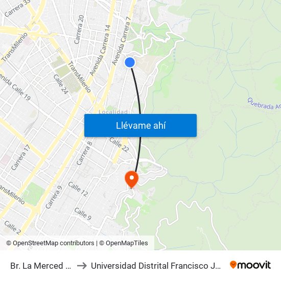 Br. La Merced (Kr 5 - Cl 33a) to Universidad Distrital Francisco José De Caldas - Sede Vivero map