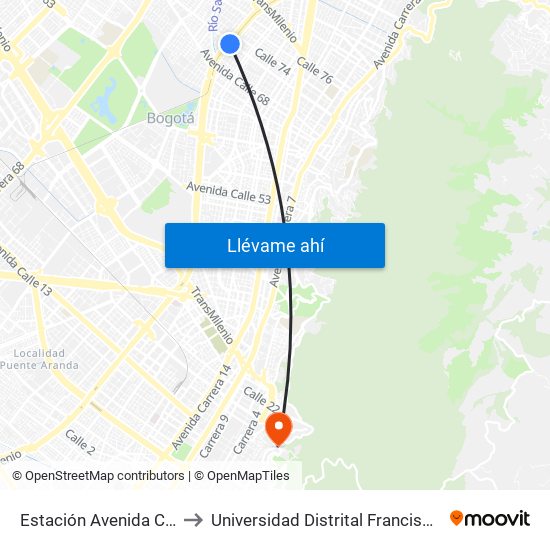 Estación Avenida Chile (Av. NQS - Cl 71c) to Universidad Distrital Francisco José De Caldas - Sede Vivero map
