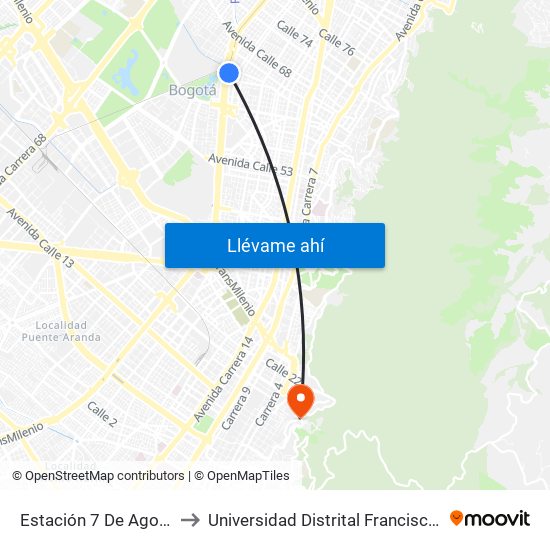 Estación 7 De Agosto (Av. NQS - Cl 63f) to Universidad Distrital Francisco José De Caldas - Sede Vivero map