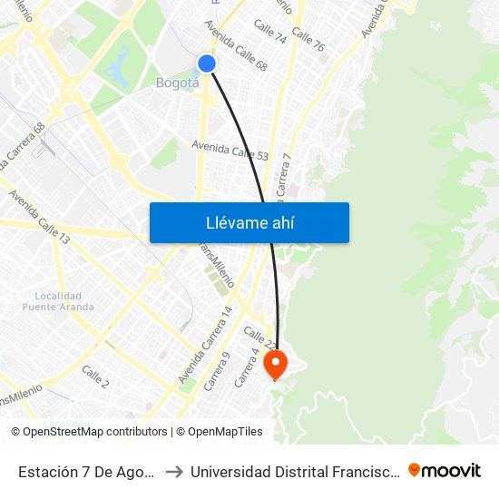 Estación 7 De Agosto (Av. NQS - Cl 63g) to Universidad Distrital Francisco José De Caldas - Sede Vivero map
