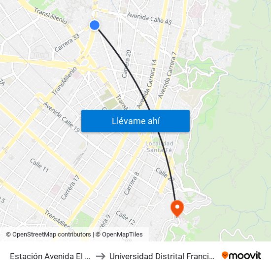 Estación Avenida El Dorado (Av. NQS - Cl 40a) to Universidad Distrital Francisco José De Caldas - Sede Vivero map