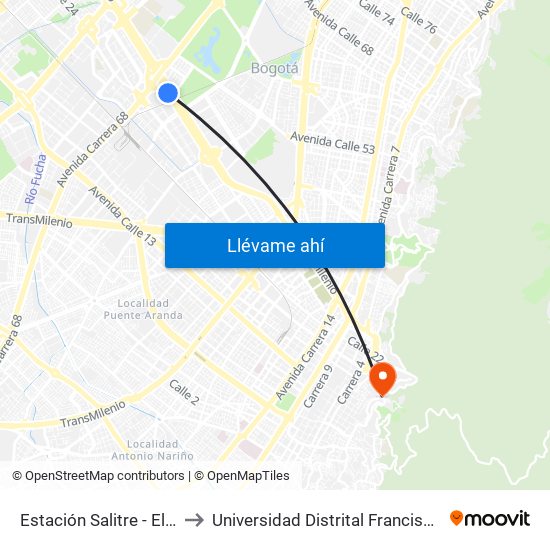 Estación Salitre - El Greco (Ac 26 - Kr 66) to Universidad Distrital Francisco José De Caldas - Sede Vivero map