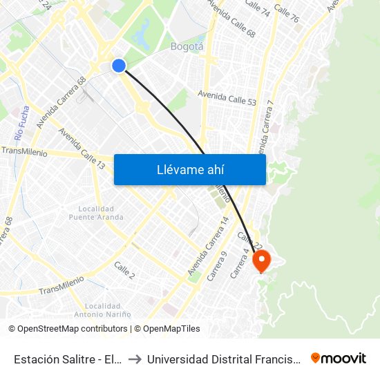 Estación Salitre - El Greco (Ac 26 - Ak 68) to Universidad Distrital Francisco José De Caldas - Sede Vivero map