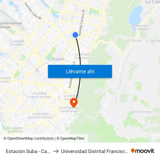 Estación Suba - Calle 95 (Ak 55 - Cl 94c) to Universidad Distrital Francisco José De Caldas - Sede Vivero map