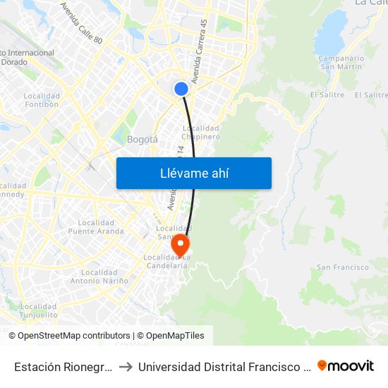 Estación Rionegro (Ak 50 - Cl 91a) to Universidad Distrital Francisco José De Caldas - Sede Vivero map