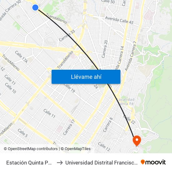 Estación Quinta Paredes (Ac 26 - Kr 45) to Universidad Distrital Francisco José De Caldas - Sede Vivero map