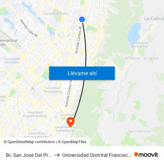 Br. San José Del Prado (Kr 45a - Cl 137) to Universidad Distrital Francisco José De Caldas - Sede Vivero map