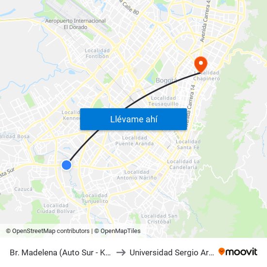 Br. Madelena (Auto Sur - Kr 64 Bis) to Universidad Sergio Arboleda map
