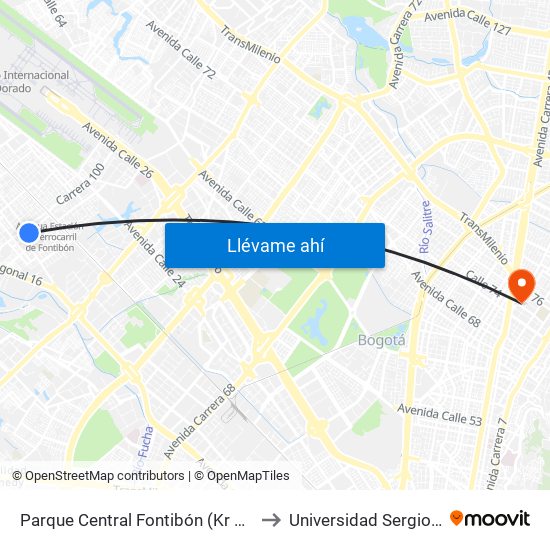 Parque Central Fontibón (Kr 99 - Cl 17a) (B) to Universidad Sergio Arboleda map