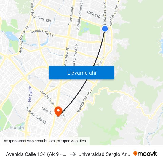 Avenida Calle 134 (Ak 9 - Ac 134) to Universidad Sergio Arboleda map