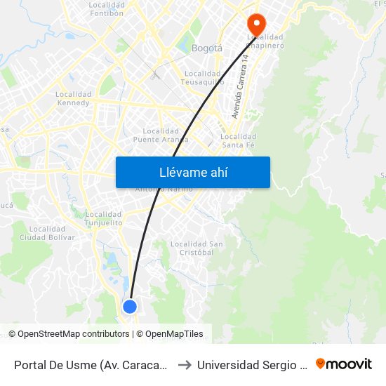 Portal De Usme (Av. Caracas - Cl 64 Sur) to Universidad Sergio Arboleda map