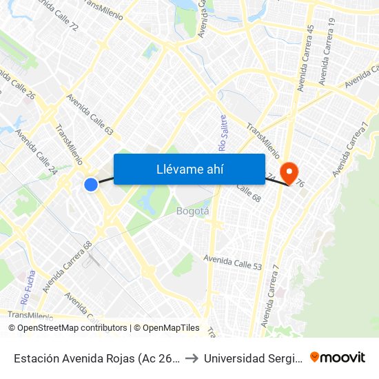 Estación Avenida Rojas (Ac 26 - Kr 69d Bis) (B) to Universidad Sergio Arboleda map