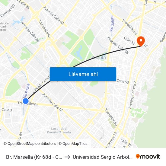 Br. Marsella (Kr 68d - Cl 6) to Universidad Sergio Arboleda map