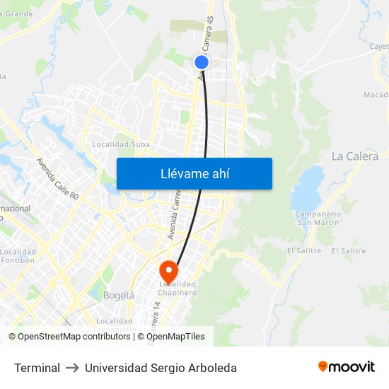 Terminal to Universidad Sergio Arboleda map