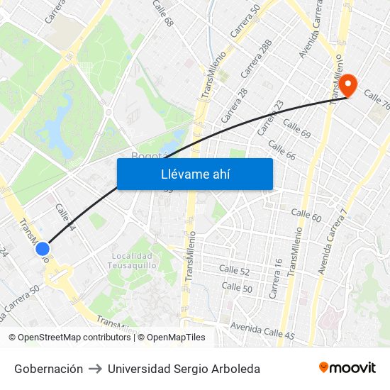 Gobernación to Universidad Sergio Arboleda map