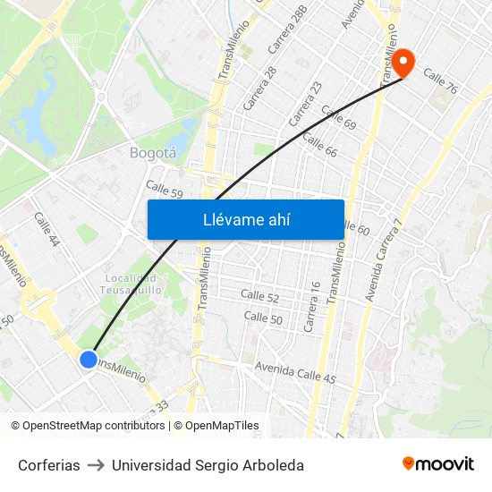 Corferias to Universidad Sergio Arboleda map