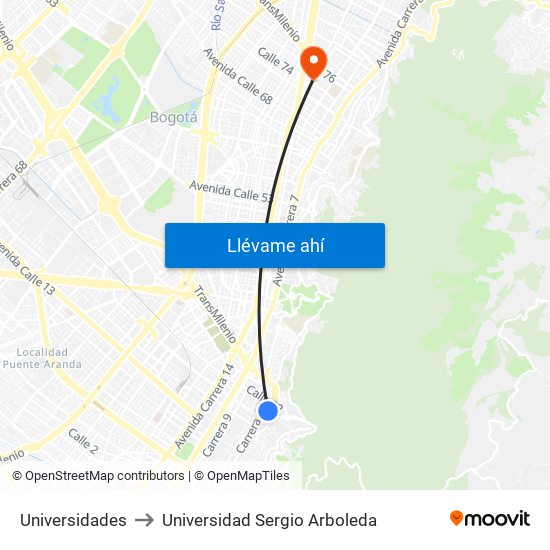Universidades to Universidad Sergio Arboleda map