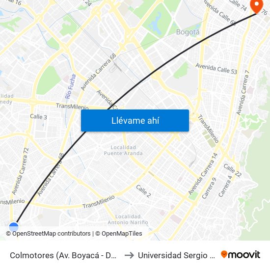 Colmotores (Av. Boyacá - Dg 53 Sur) (B) to Universidad Sergio Arboleda map