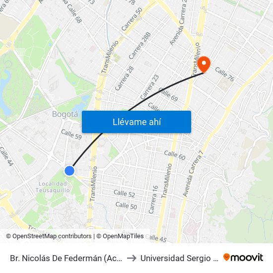 Br. Nicolás De Federmán (Ac 53 - Kr 37a) to Universidad Sergio Arboleda map