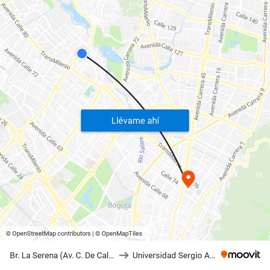 Br. La Serena (Av. C. De Cali - Ac 90) to Universidad Sergio Arboleda map