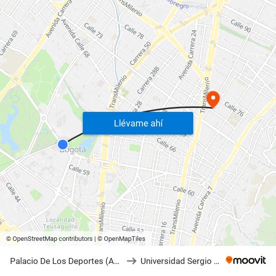 Palacio De Los Deportes (Ac 63 - Kr 56) to Universidad Sergio Arboleda map