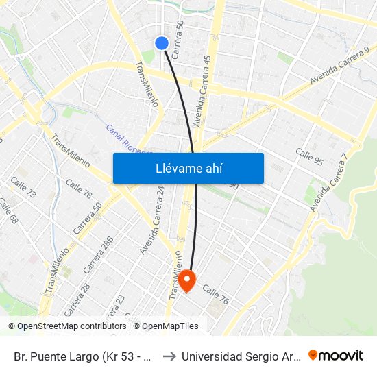 Br. Puente Largo (Kr 53 - Cl 103b) to Universidad Sergio Arboleda map