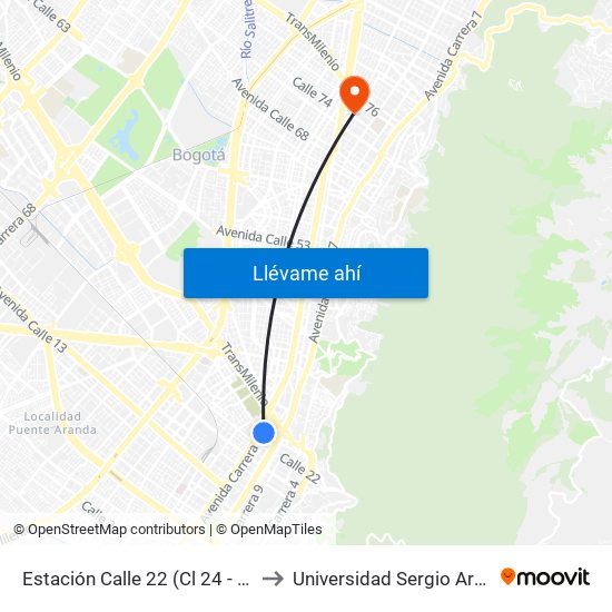 Estación Calle 22 (Cl 24 - Kr 13a) to Universidad Sergio Arboleda map