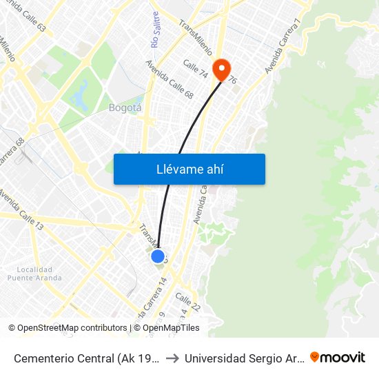 Cementerio Central (Ak 19 - Ac 26) to Universidad Sergio Arboleda map
