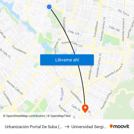 Urbanización Portal De Suba (Cl 137 - Kr 90a) to Universidad Sergio Arboleda map