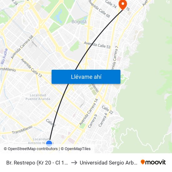 Br. Restrepo (Kr 20 - Cl 14 Sur) to Universidad Sergio Arboleda map