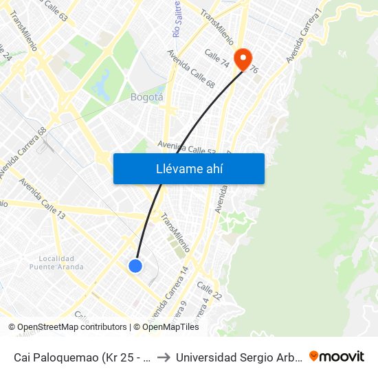 Cai Paloquemao (Kr 25 - Cl 17) to Universidad Sergio Arboleda map